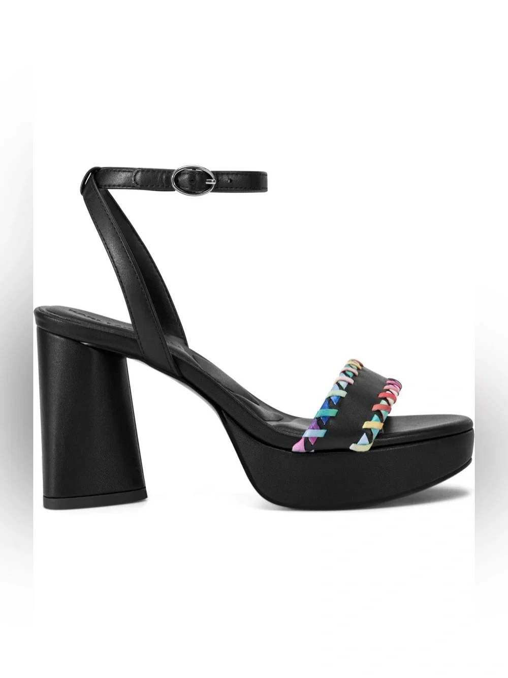 Karl Lagerfeld Black Leather Sandal with Rainbow Braided Trim NWOT 6.5 & 9